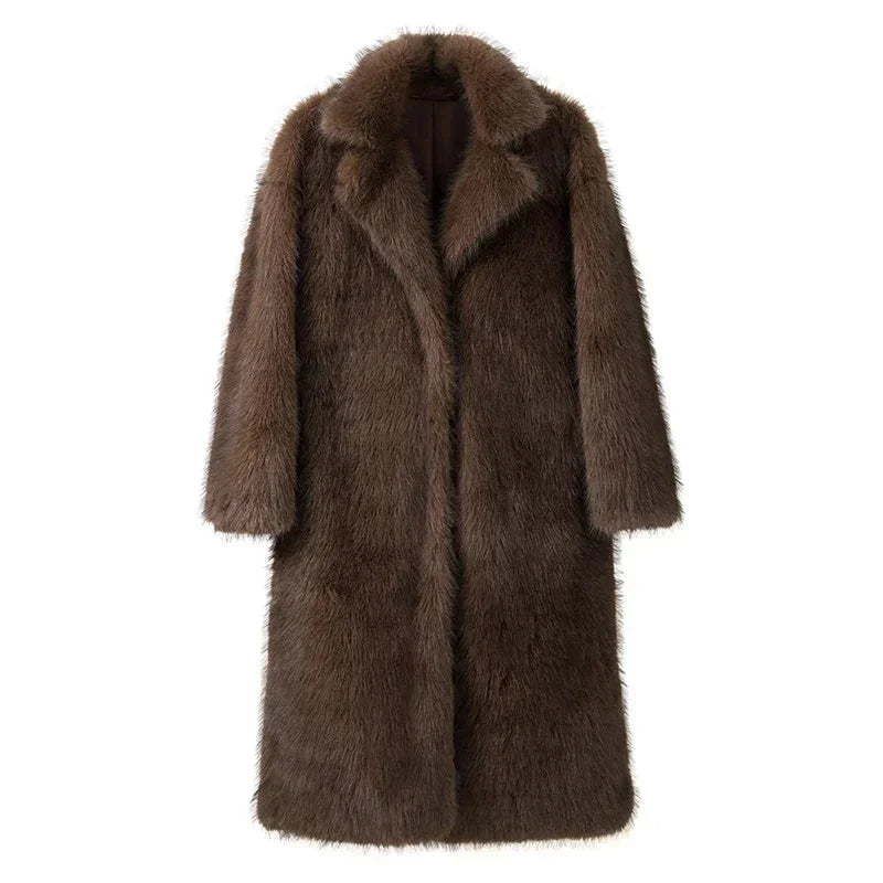 Manteau long femme en fausse fourrure pour l’hiver