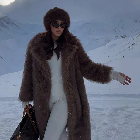 Manteau long femme en fausse fourrure pour l’hiver