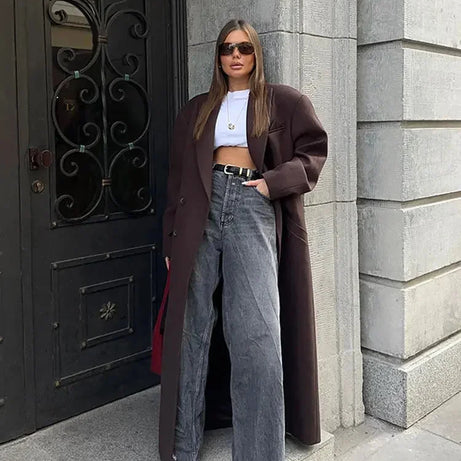 Manteau long femme élégant avec manches volumineuses