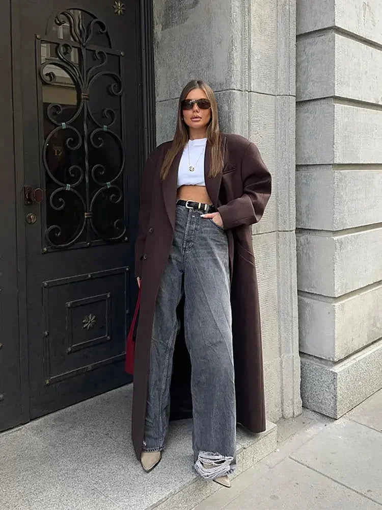 Manteau long femme élégant avec manches volumineuses