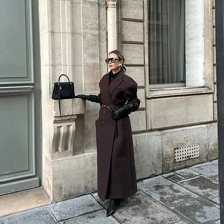 Manteau long femme élégant avec manches volumineuses