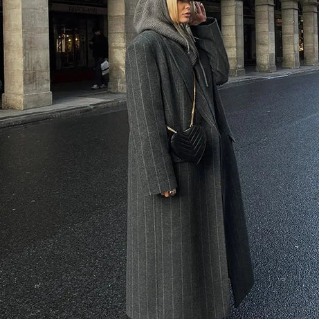 Manteau long femme élégant à rayures modernes