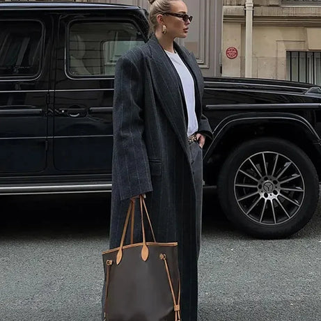 Manteau long femme élégant à rayures modernes