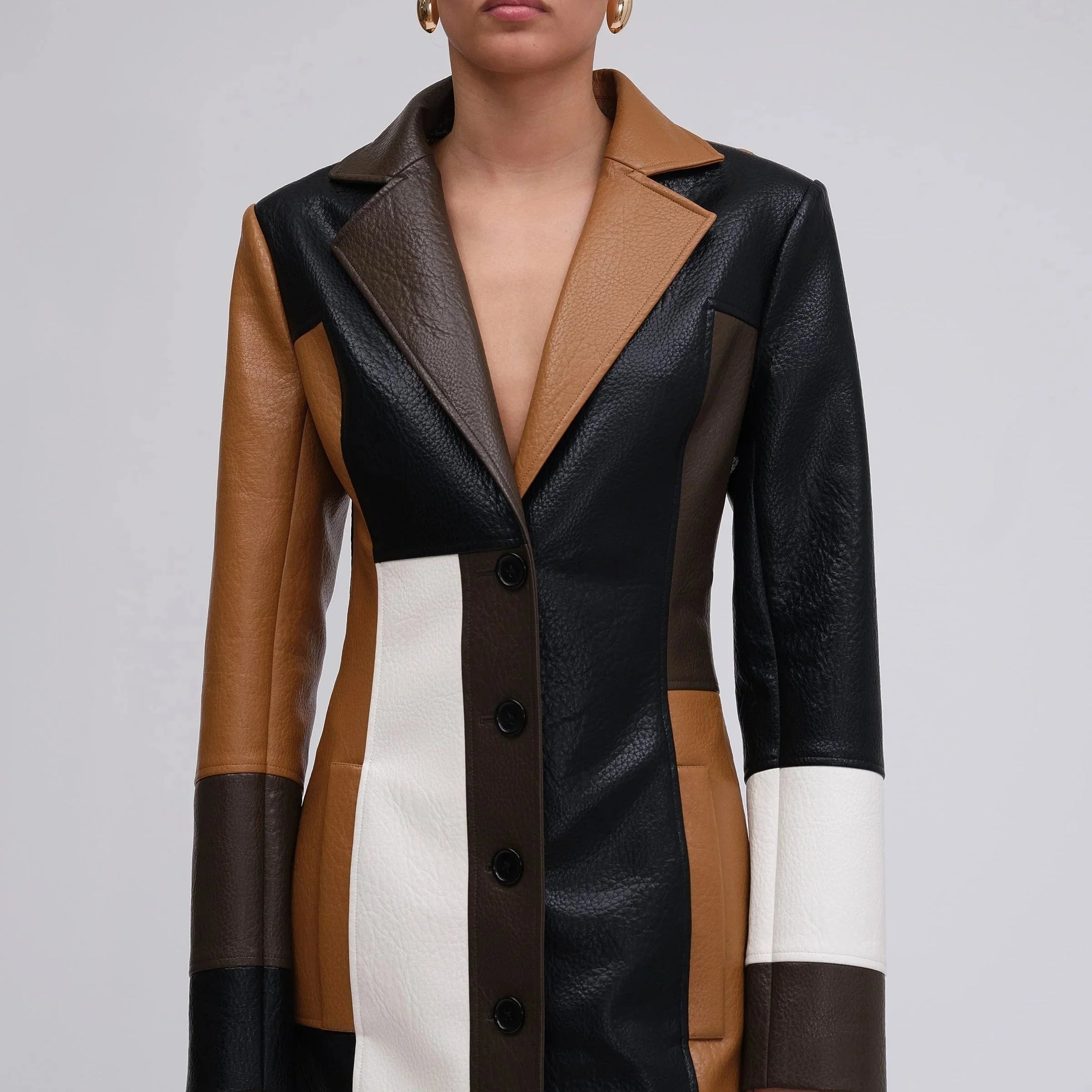 Manteau long femme patchwork multicolore avec boutons