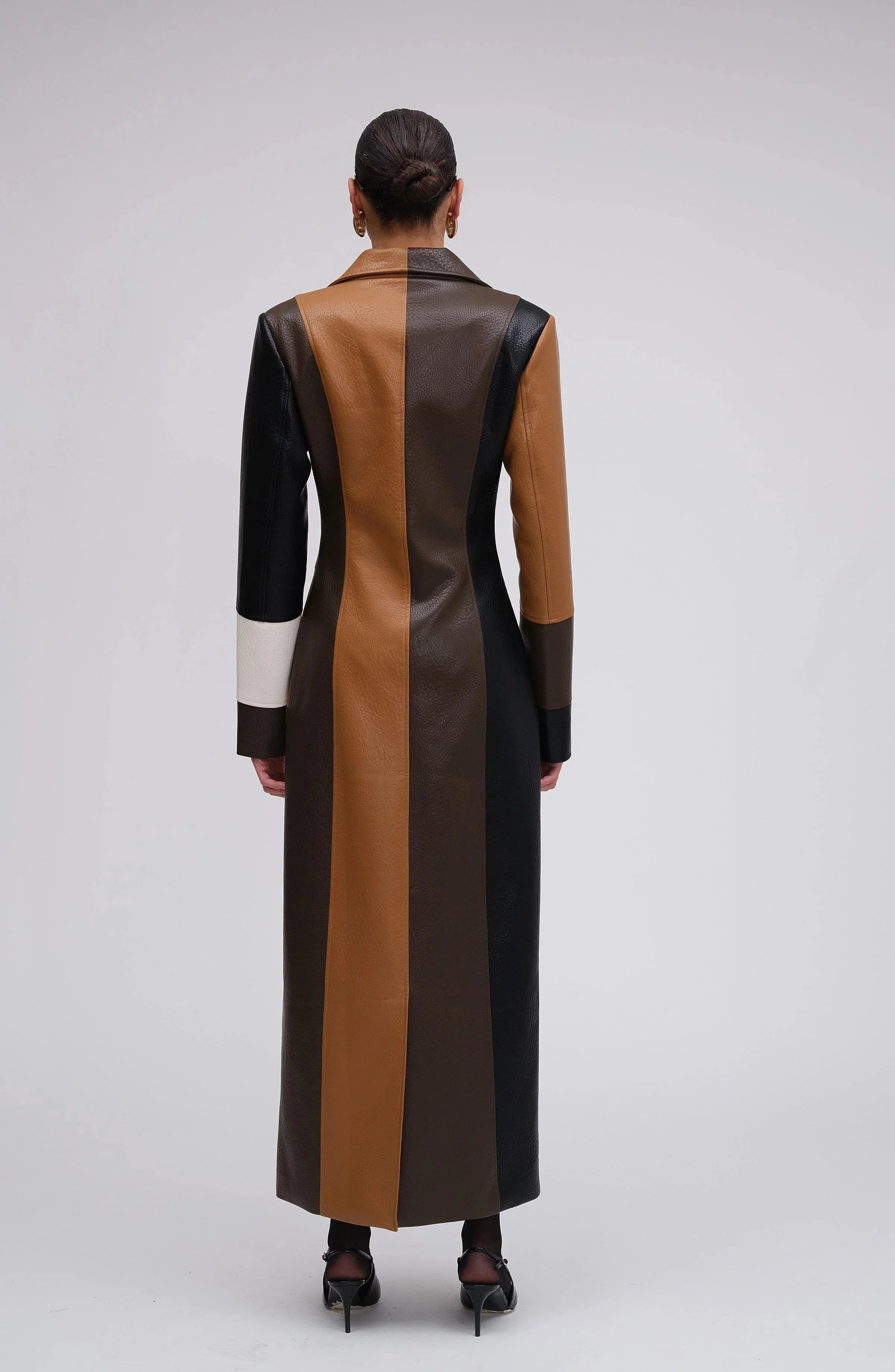 Manteau long femme patchwork multicolore avec boutons