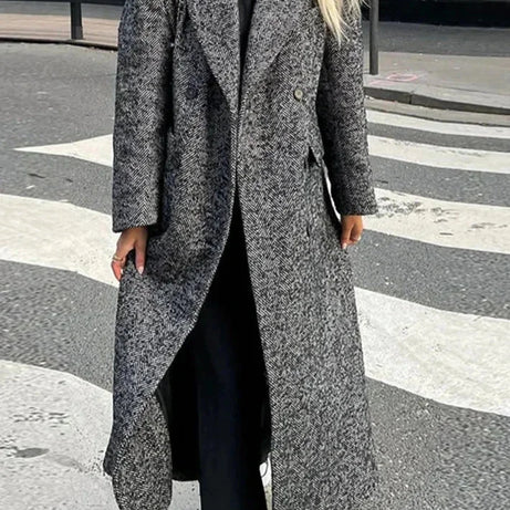 Manteau long gris femme manches longues tendance