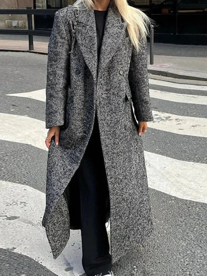 Manteau long gris femme manches longues tendance