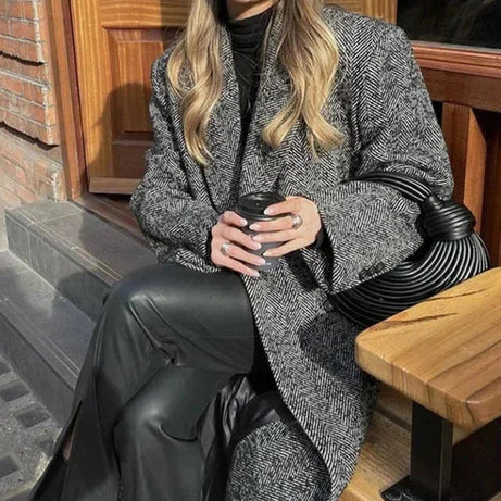 Manteau long gris femme manches longues tendance