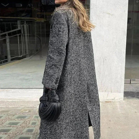 Manteau long gris femme manches longues tendance