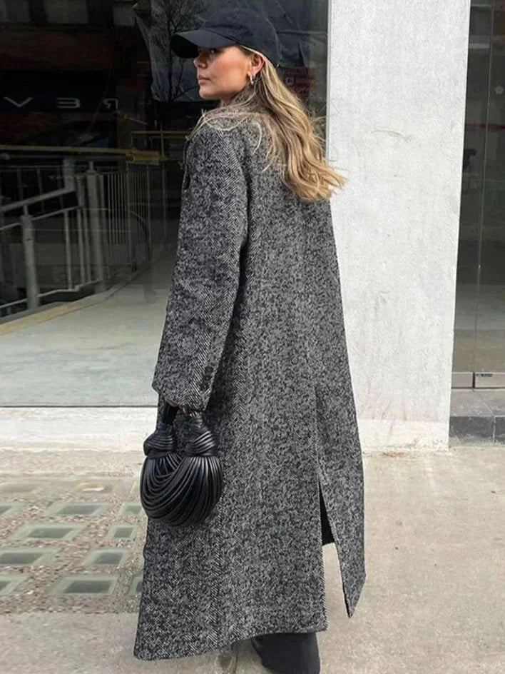 Manteau long gris femme manches longues tendance