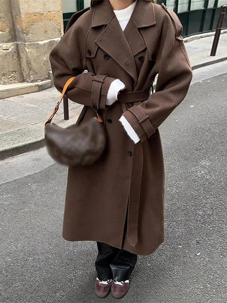 Manteau mi-long femme avec ceinture et boutons