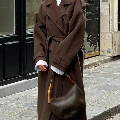 Manteau mi-long femme avec ceinture et boutons