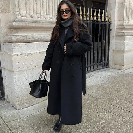 Manteau mi-long femme avec ceinture et boutons