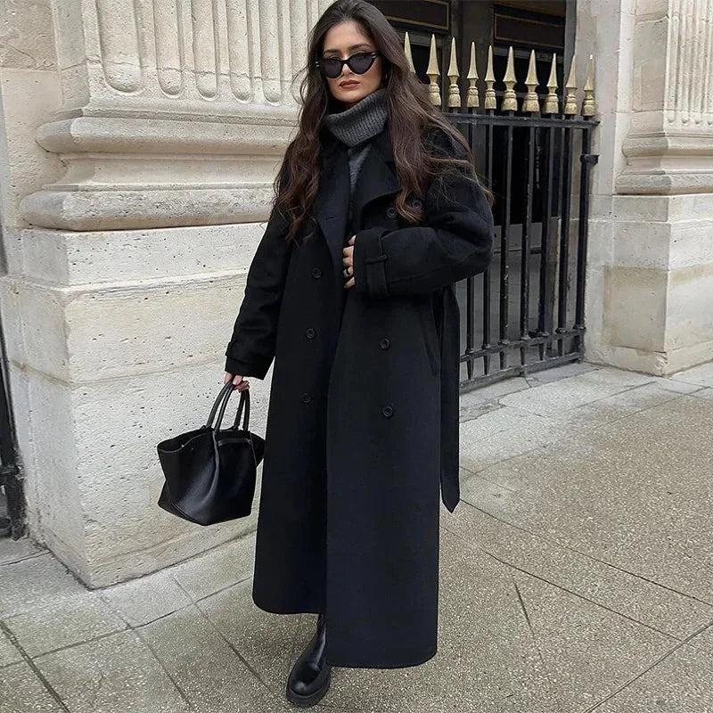 Manteau mi-long femme avec ceinture et boutons