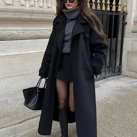 Manteau mi-long femme avec ceinture et boutons