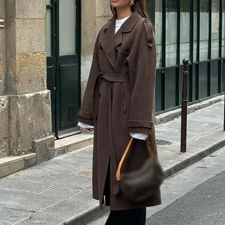 Manteau mi-long femme avec ceinture et boutons