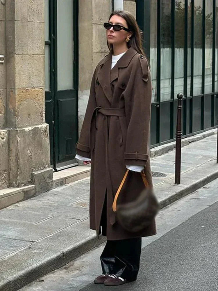 Manteau mi-long femme avec ceinture et boutons