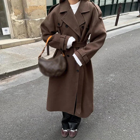 Manteau mi-long femme avec ceinture et boutons