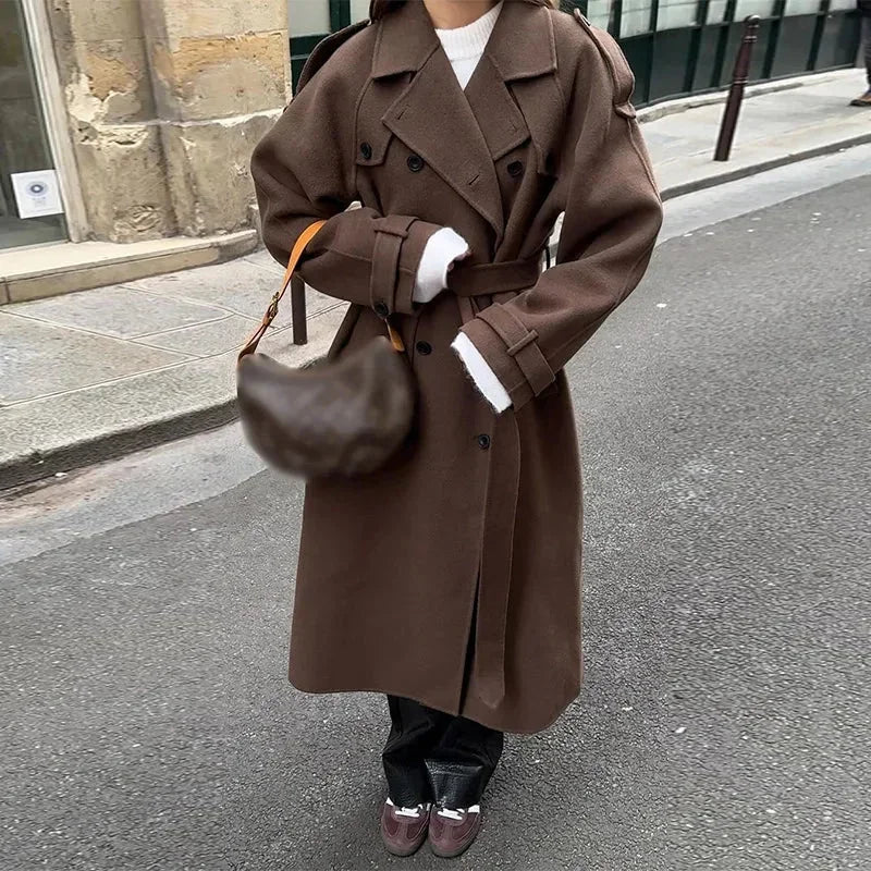 Manteau mi-long femme avec ceinture et boutons