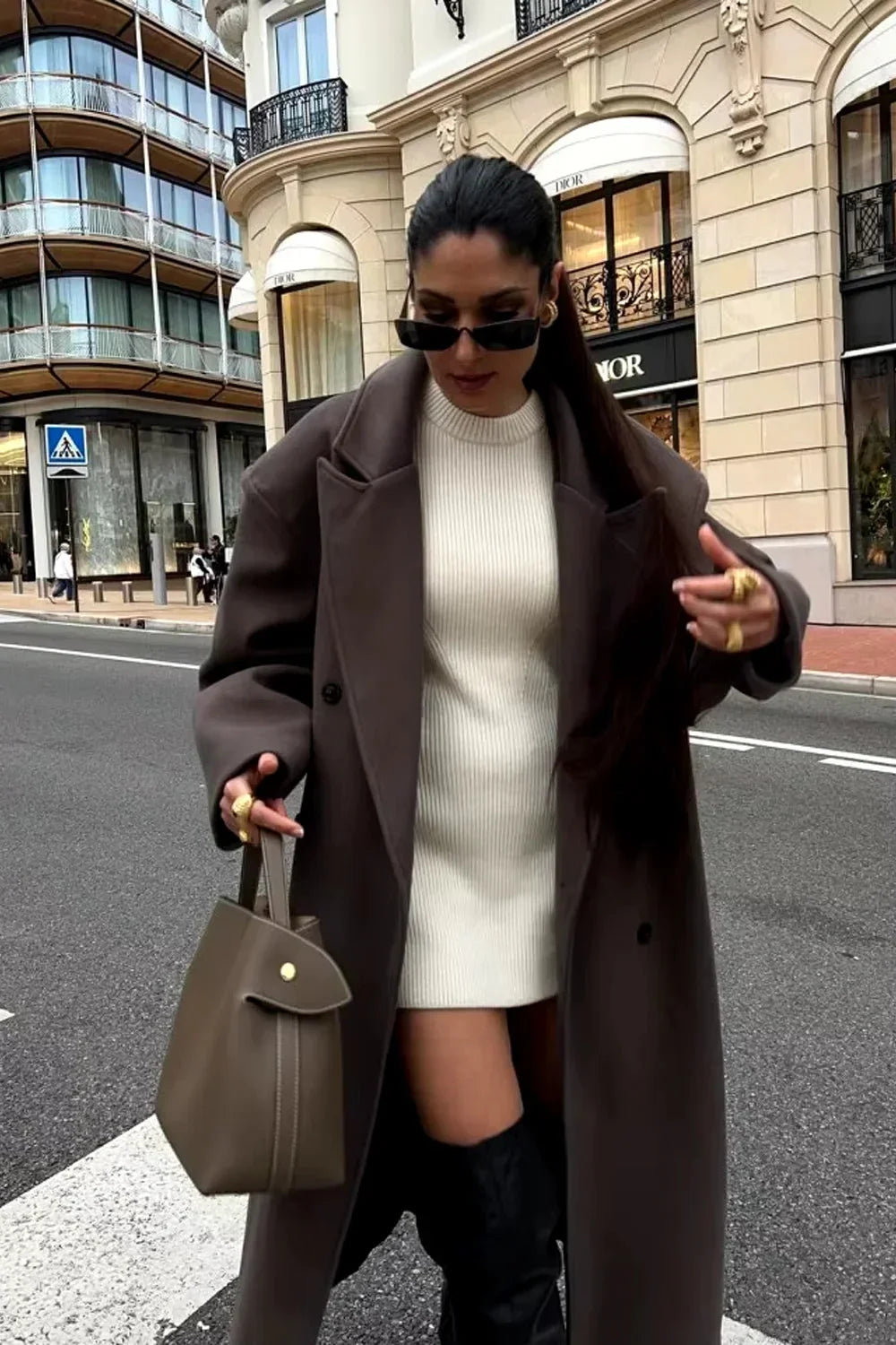 Manteau oversize femme marron à double boutonnage
