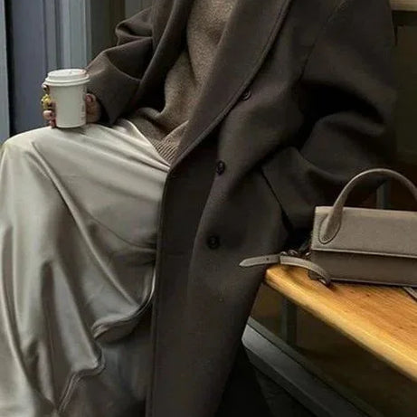 Manteau oversize femme marron à double boutonnage