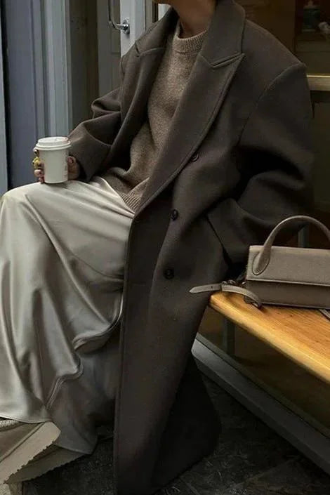 Manteau oversize femme marron à double boutonnage
