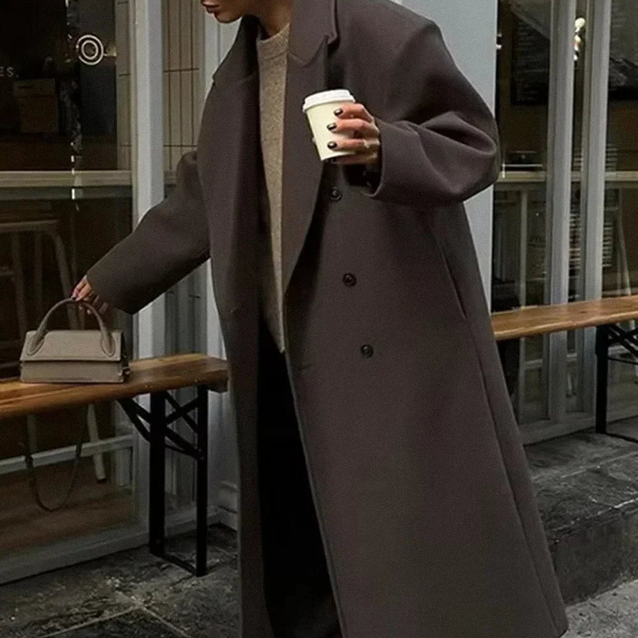 Manteau oversize femme marron à double boutonnage