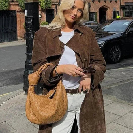 Manteau trench femme marron avec ceinture et revers