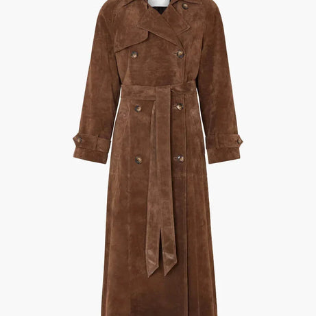 Manteau trench femme marron avec ceinture et revers