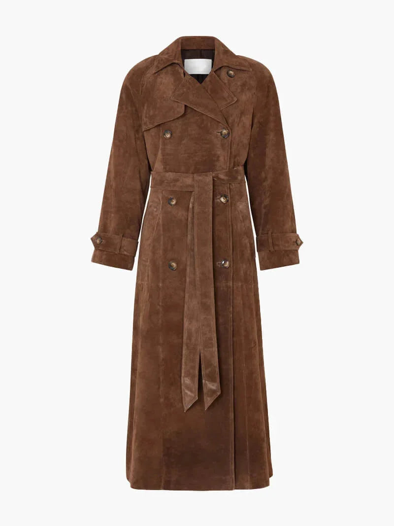 Manteau trench femme marron avec ceinture et revers