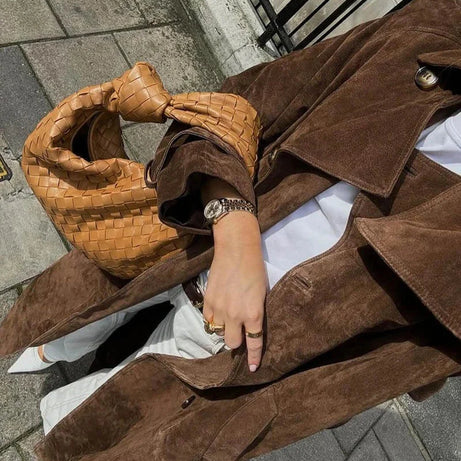 Manteau trench femme marron avec ceinture et revers