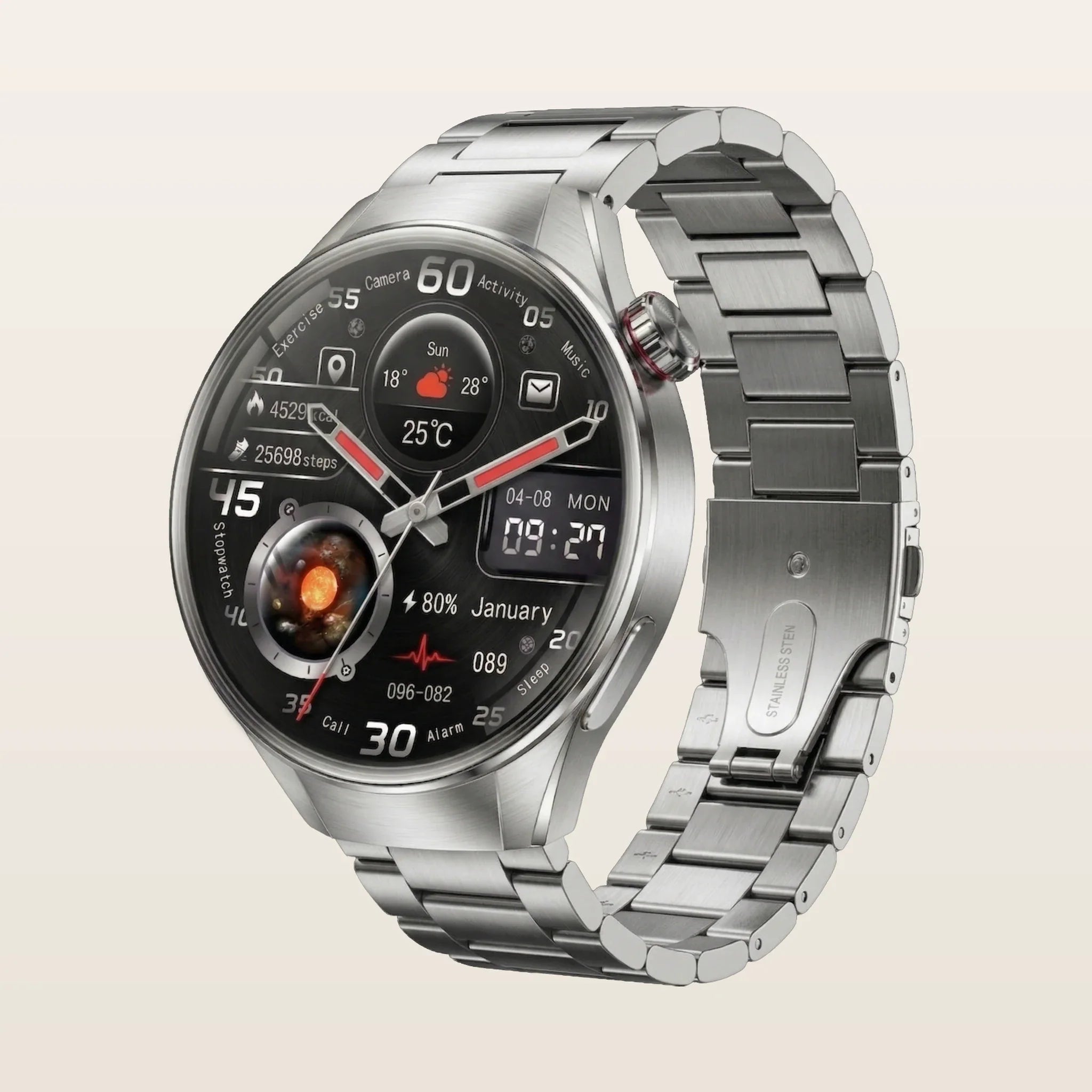 Montre Connectée Homme Femme GPS Grand Écran - Pulzena Orbix Bracelet Acier