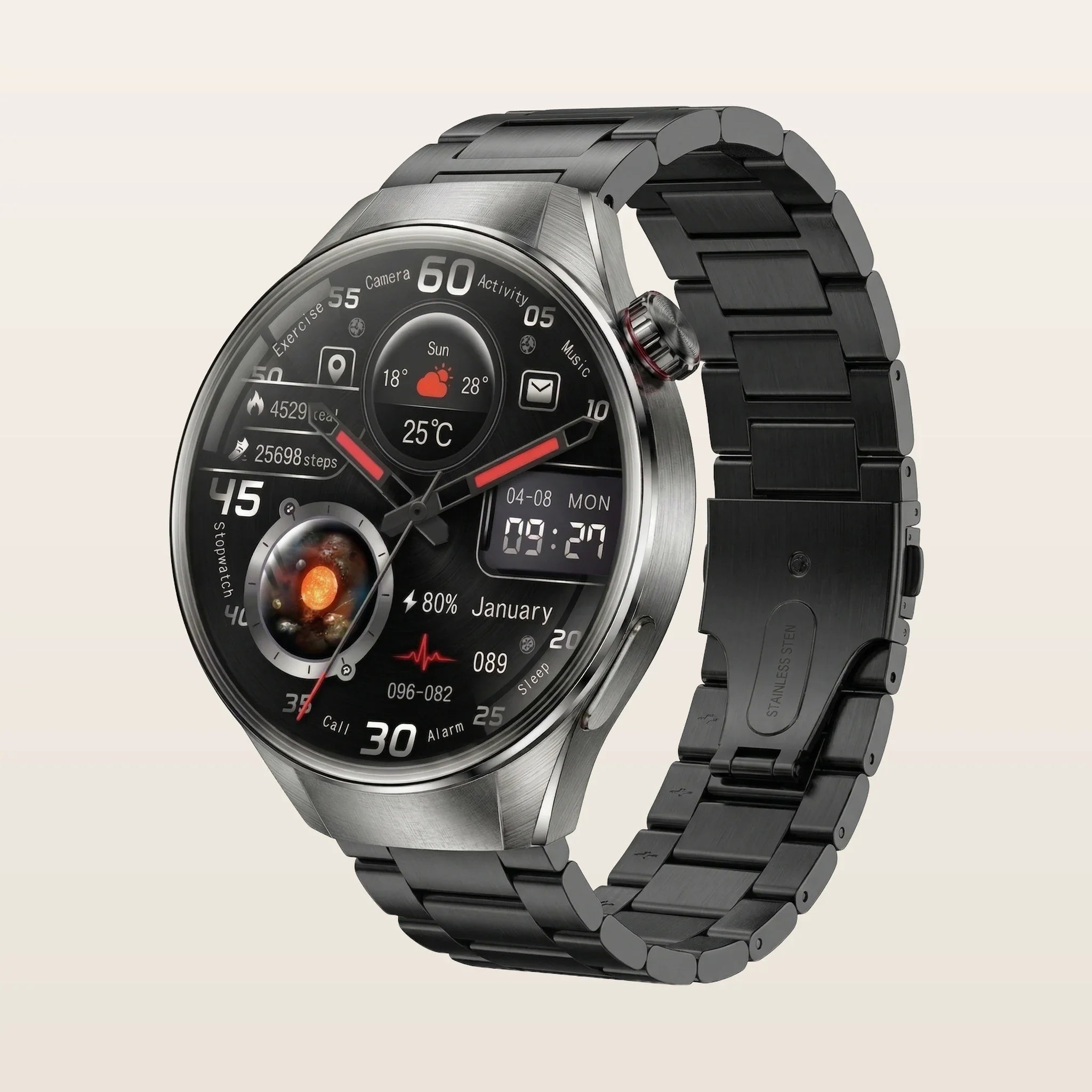 Montre Connectée Homme Femme GPS Grand Écran - Pulzena Orbix Bracelet Acier