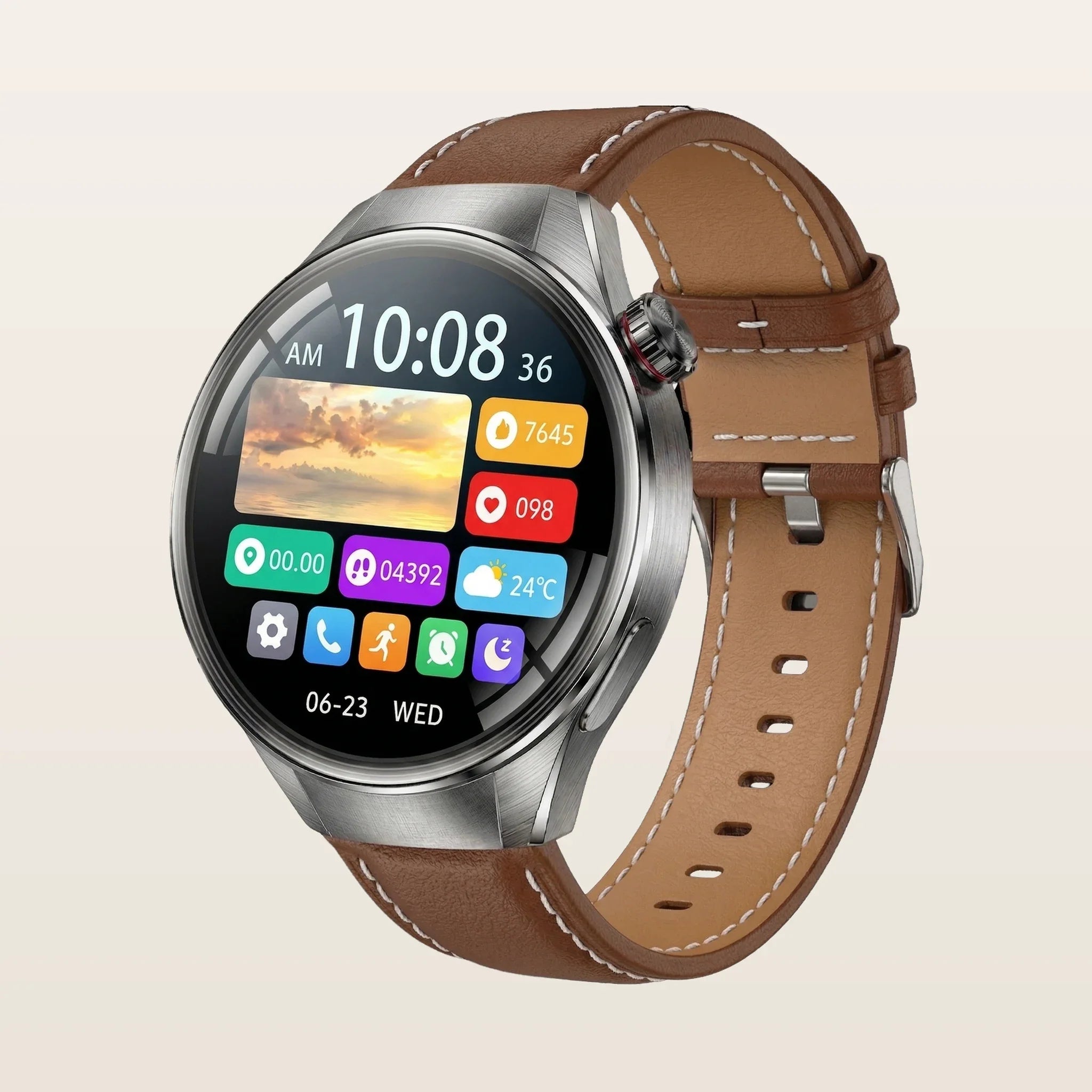 Montre Connectée Homme Femme GPS Grand Écran - Pulzena Orbix Bracelet Cuir