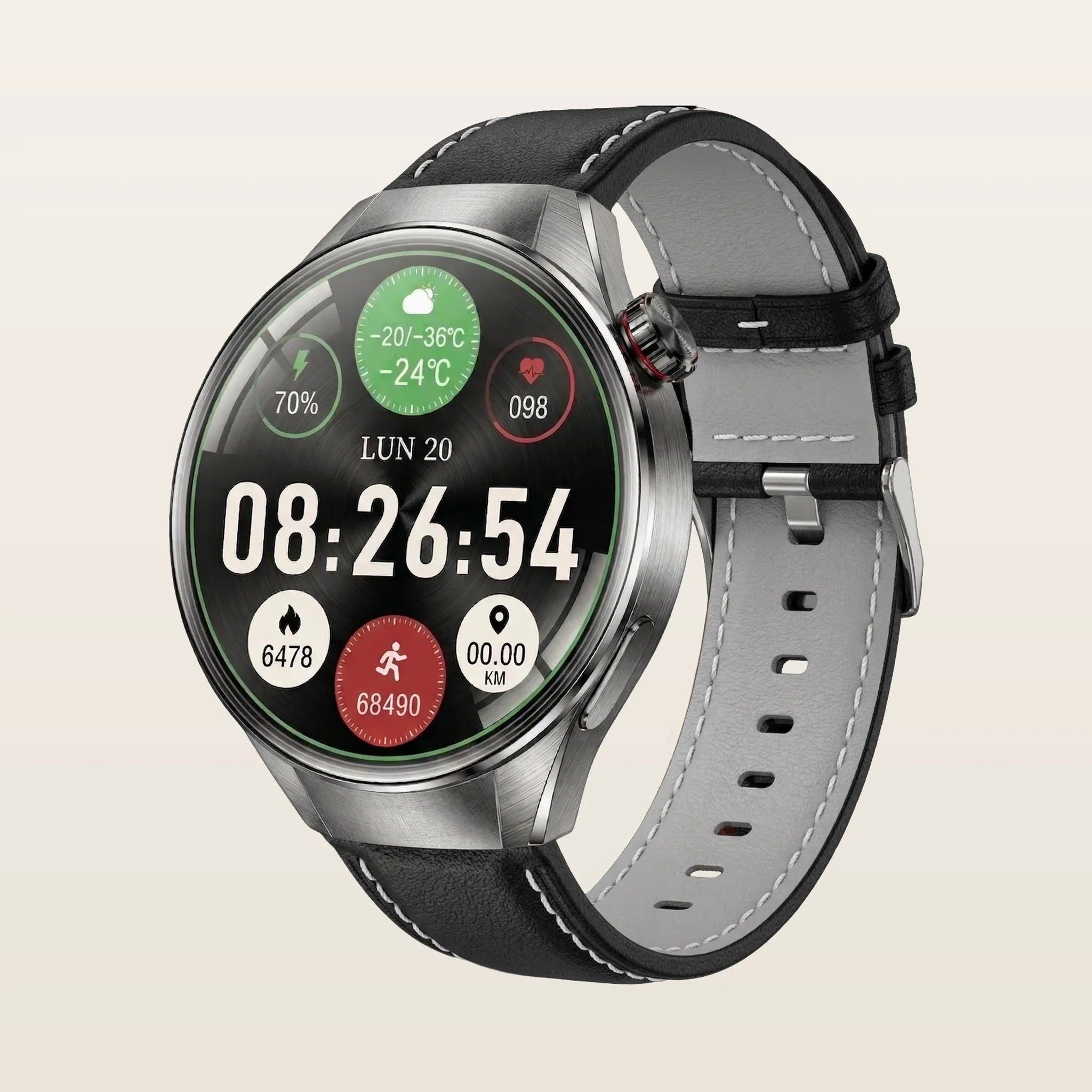 Montre Connectée Homme Femme GPS Grand Écran - Pulzena Orbix Bracelet Cuir