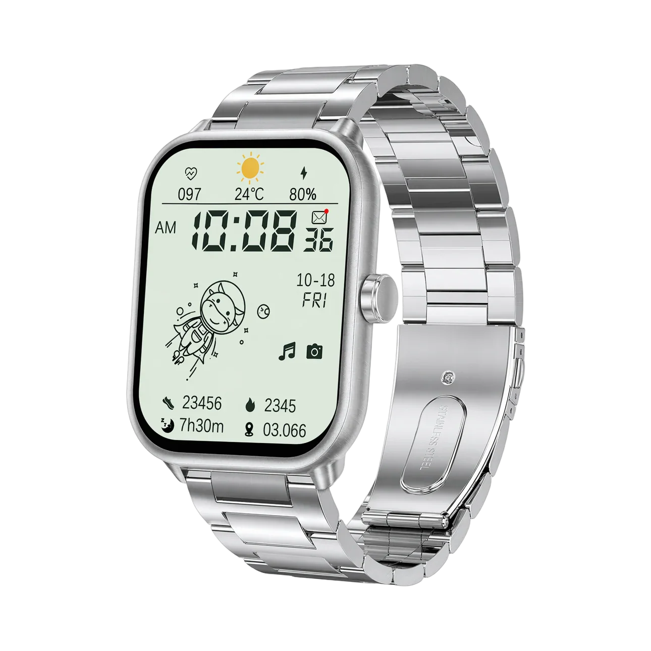 Montre Connectée Homme Femme Élégante Grand Écran - Pulzena Teln Bracelet Acier