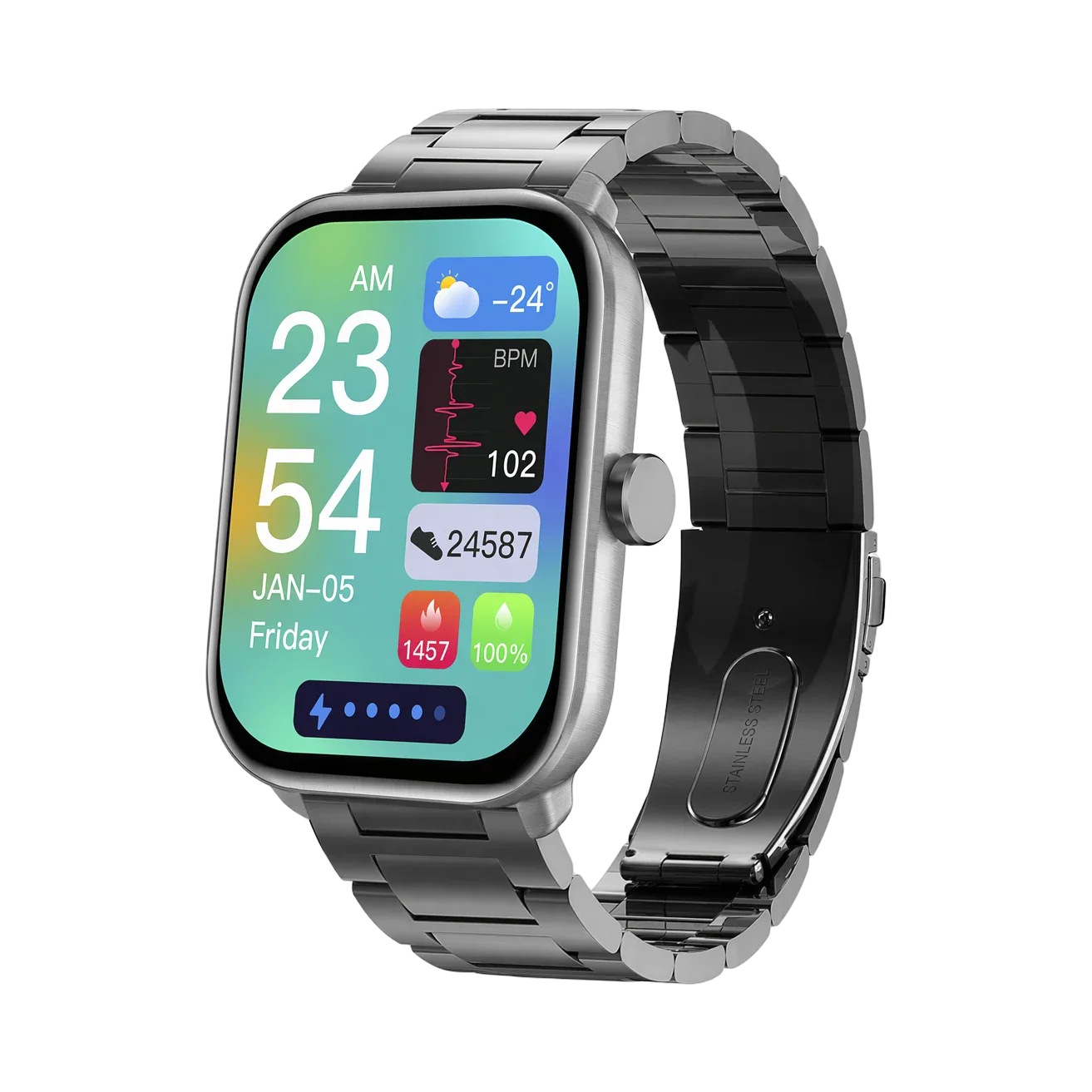 Montre Connectée Homme Femme Élégante Grand Écran - Pulzena Teln Bracelet Acier