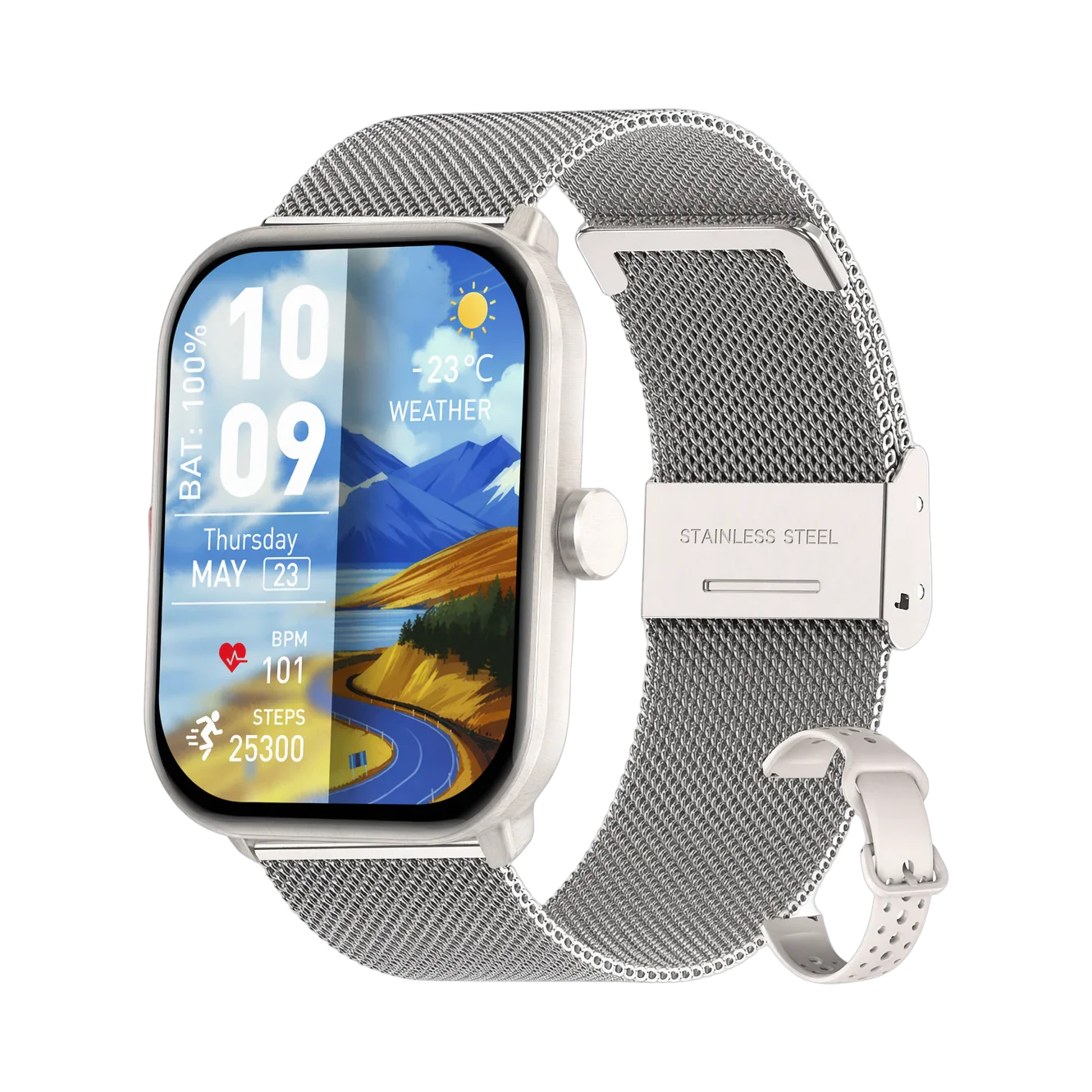 Montre Connectée Homme Femme Élégante Grand Écran - Pulzena Teln Bracelet Maille