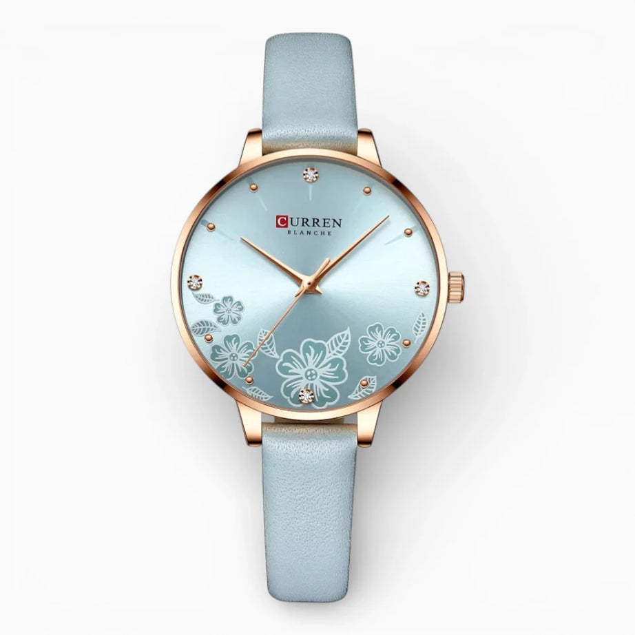 Montre Femme Fine Bracelet Cuir Bleu Ciel
