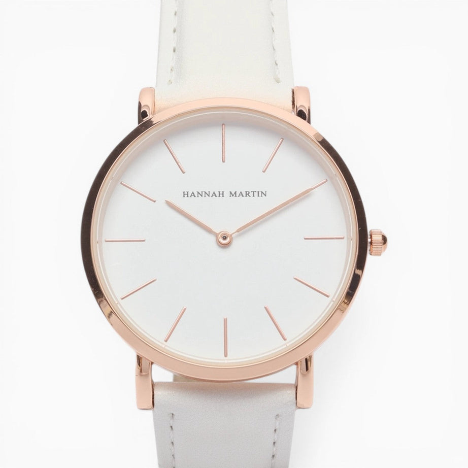 Montre Femme Bracelet Cuir Blanc Cadran Blanc