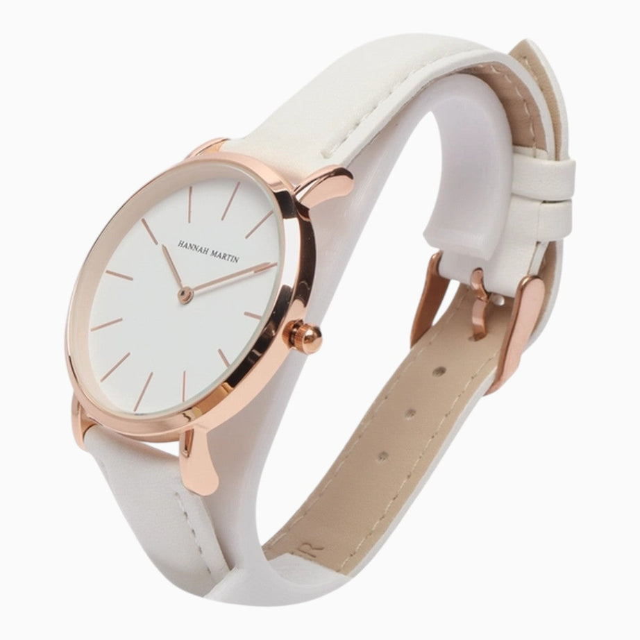Montre Femme Bracelet Cuir Blanc Cadran Blanc