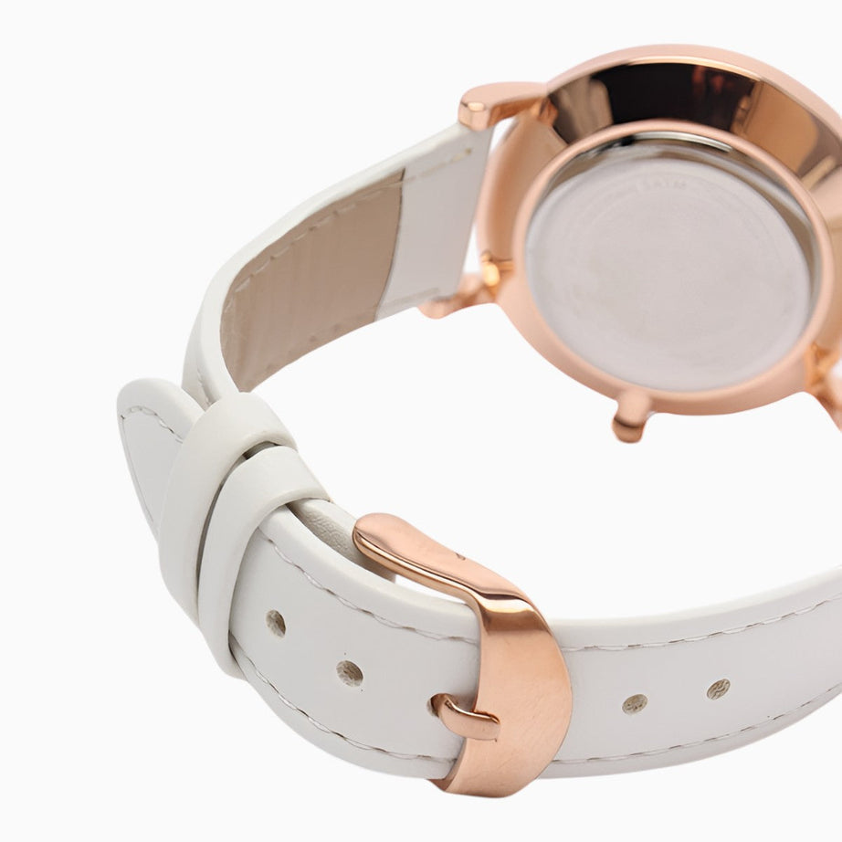 Montre Femme Bracelet Cuir Blanc Cadran Blanc