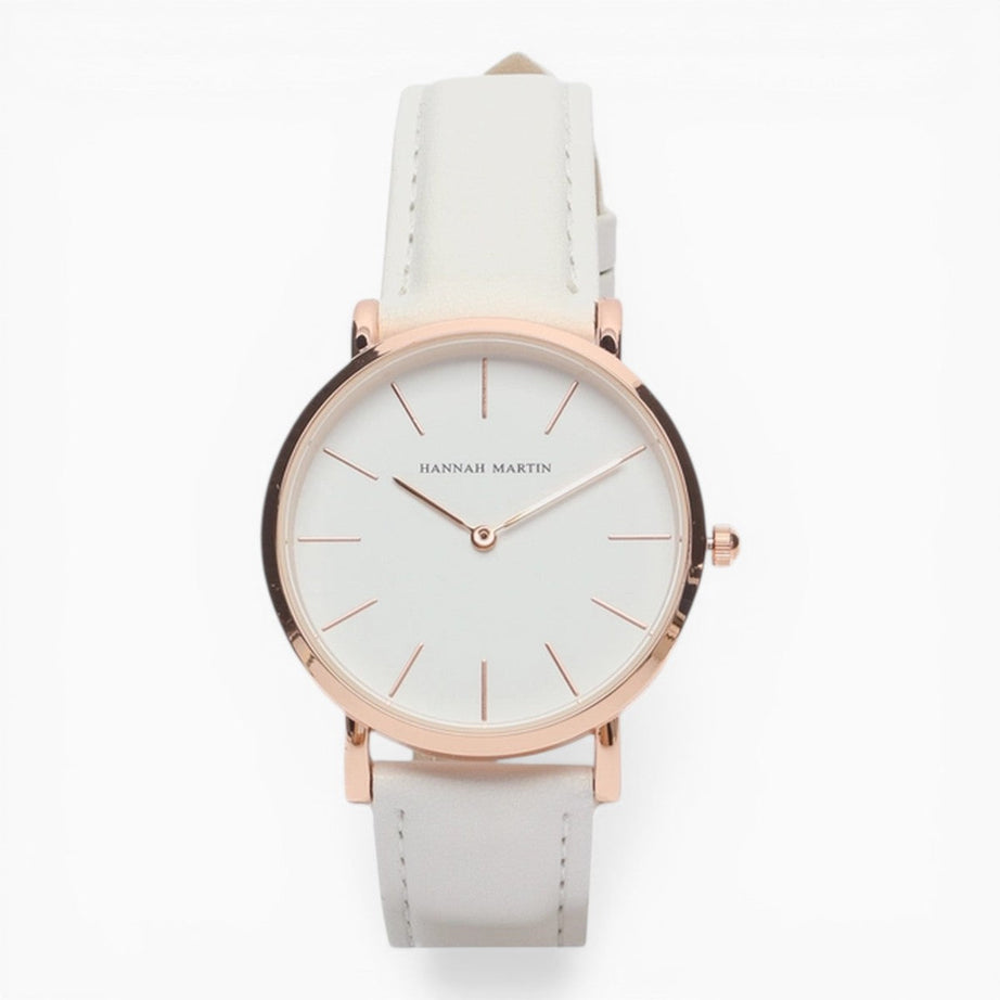 Montre Femme Bracelet Cuir Blanc Cadran Blanc