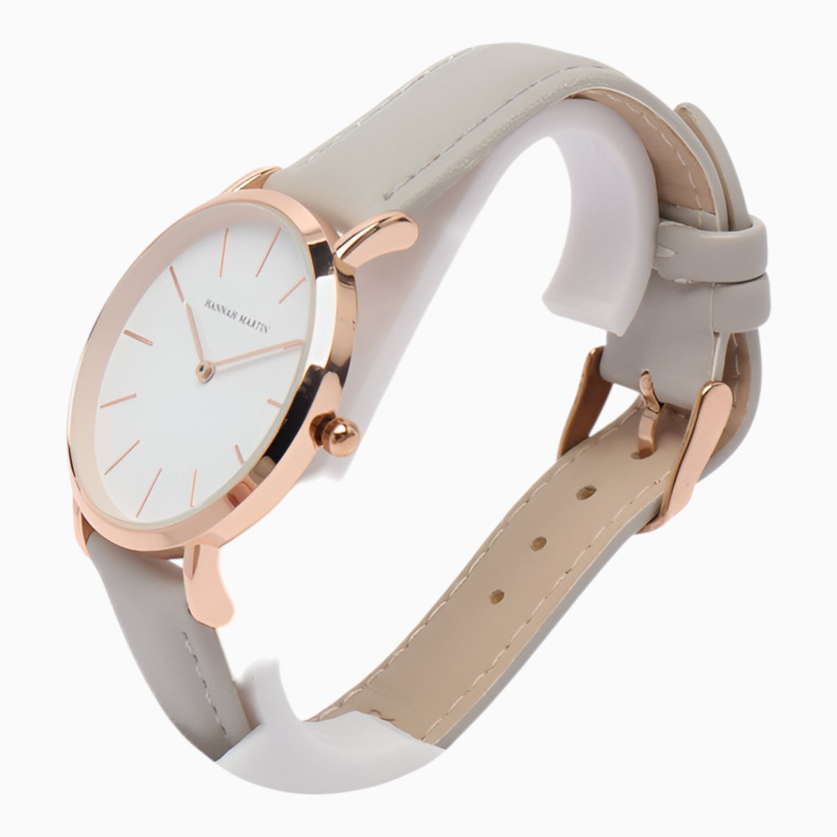 Montre Femme Bracelet Cuir Gris Cadran Blanc