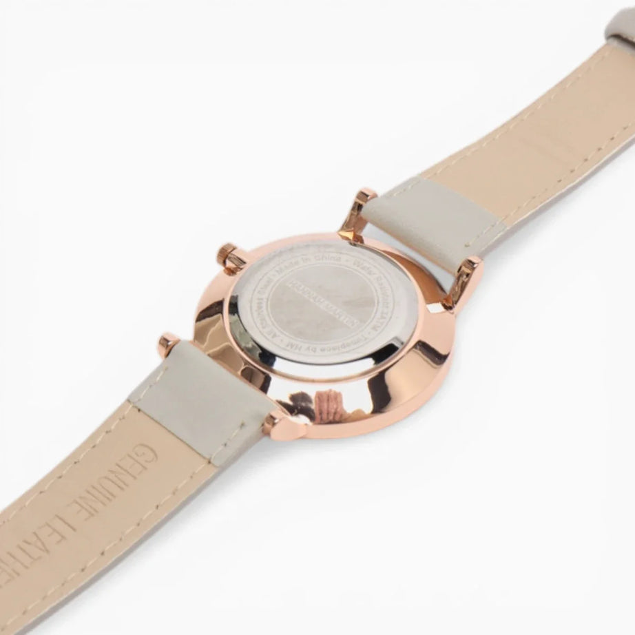 Montre Femme Bracelet Cuir Gris Cadran Blanc