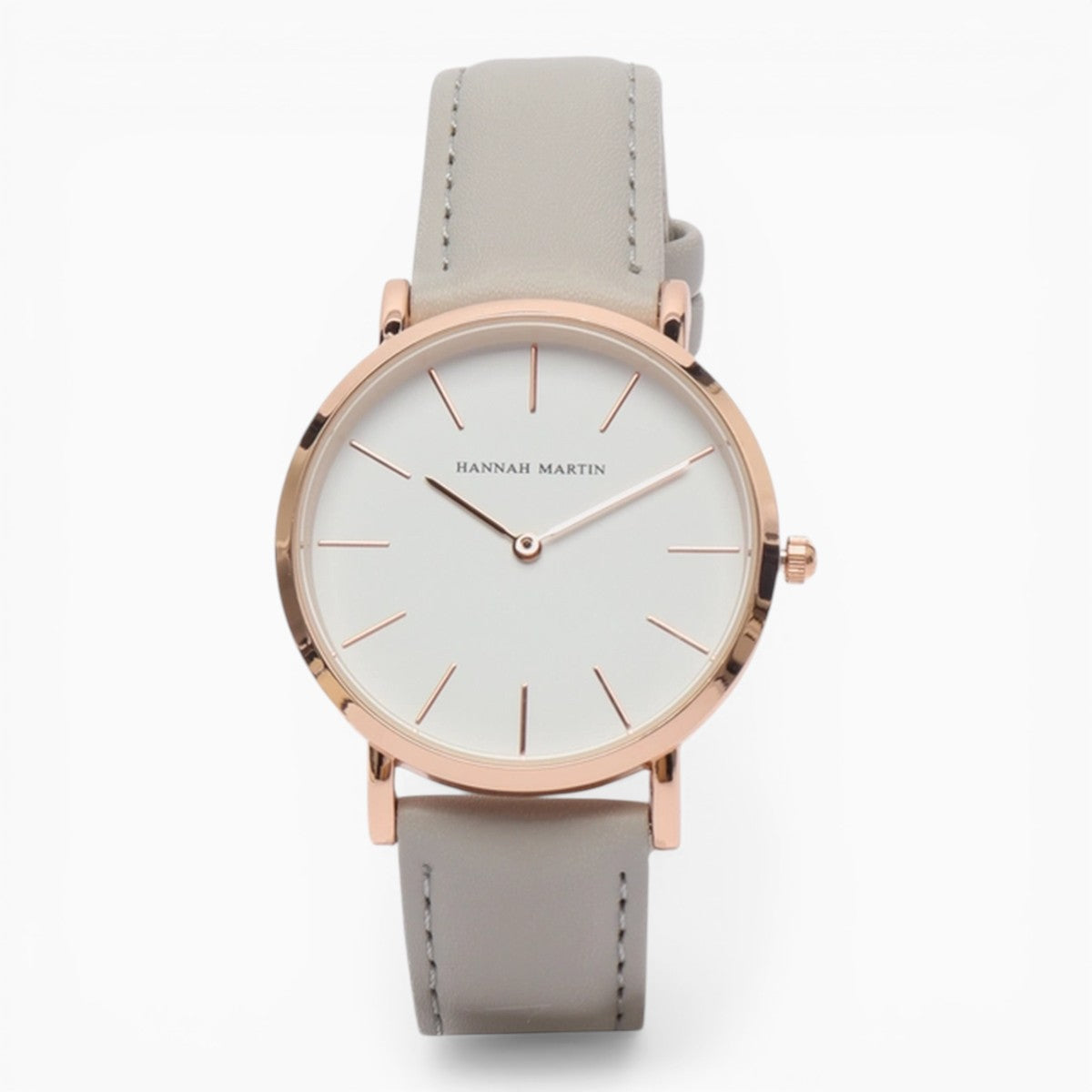 Montre Femme Bracelet Cuir Gris Cadran Blanc