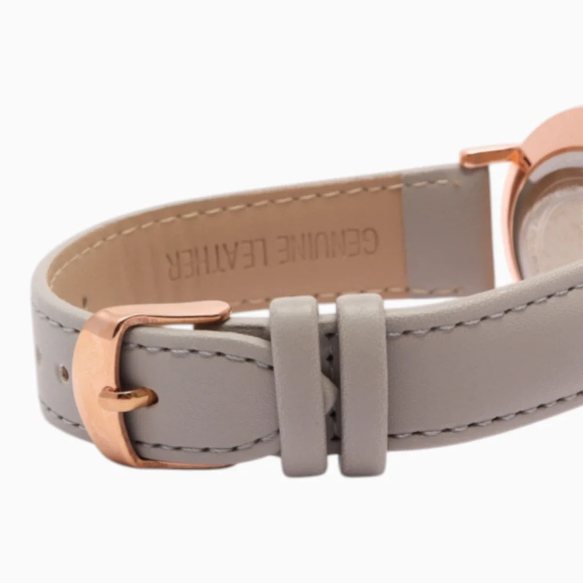 Montre Femme Bracelet Cuir Gris Cadran Noir