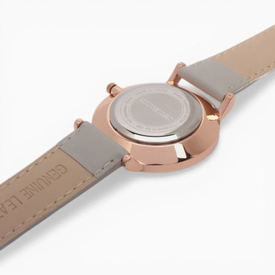 Montre Femme Bracelet Cuir Gris Cadran Noir