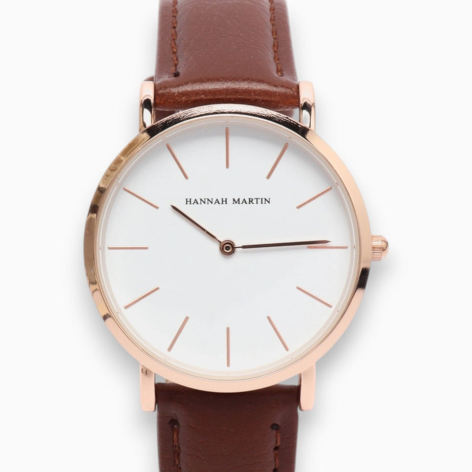 Montre Femme Bracelet Cuir Marron Cadran Blanc
