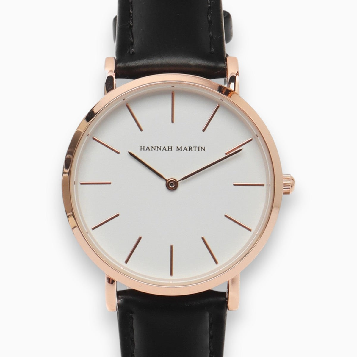 Montre Femme Bracelet Cuir Noir Cadran Blanc